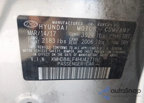 2017 Hyundai Elantra Value Edition z USA, uszkodzony, nr VIN KMHD84LF4HU427182